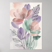 Romantische Peony & Fern Watercolor Mauer III Poster (Vorne)