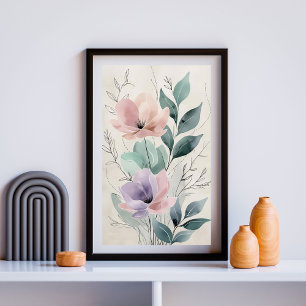 Romantische Peony & Fern Watercolor Wand an Wand I Poster