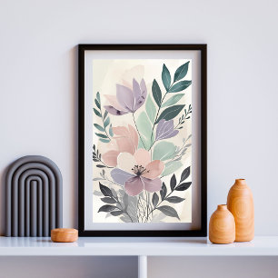 Romantische Peony & Fern Watercolor Wand an Wand I Poster