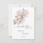 Romantische Peony Floral Wedding rettet das Datum Einladung (Vorderseite)