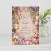 Romantische Peony Lantern Garden Wedding Einladung (Stehend Vorderseite)