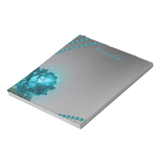 Romantische Perlen der blauen Rose Notizblock (Rotiert)