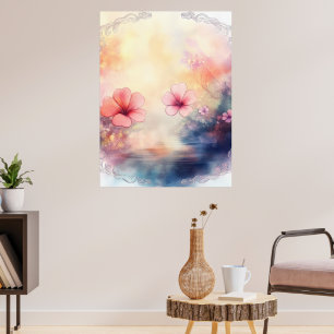 Romantische Petals - Blumenposter in Aquarellfarbe Poster