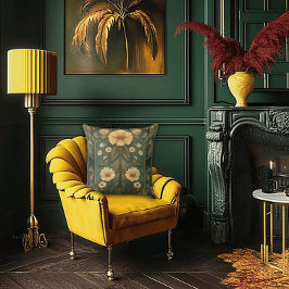 Romantische Pfauenfedern und Daisy Art Nouveau Kissen