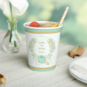 Romantische Pfefferminze, grün-weiße Blume Gold Pappbecher