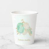 Romantische Pfefferminze, grün-weiße Blume Gold Pappbecher (Vorderseite)