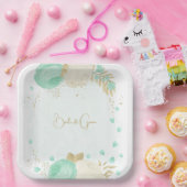 Romantische Pfefferminze, grün-weiße Blume Gold Pappteller (Party)