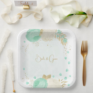 Romantische Pfefferminze, grün-weiße Blume Gold Pappteller
