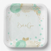 Romantische Pfefferminze, grün-weiße Blume Gold Pappteller (Vorderseite)