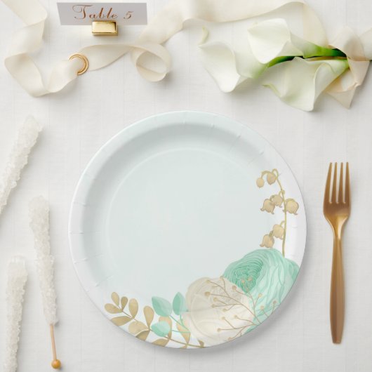 Romantische Pfefferminze, grün-weiße Blume Gold Pappteller (Hochzeit)