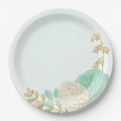 Romantische Pfefferminze, grün-weiße Blume Gold Pappteller (Vorderseite)