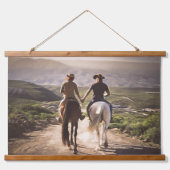 Romantische Pferderennfahrer mit bemalten Händen Wandteppich Mit Holzrahmen (Vorne)