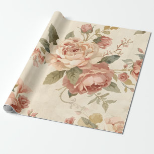 Romantische Pfingstrose & Rose Alter Garten Geschenkpapier