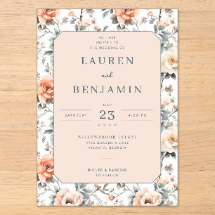 Romantische Pfirsich-Blumen-Hochzeitseinladung Acryleinladungen