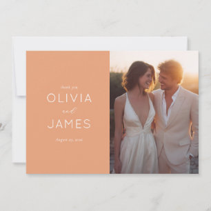 Romantische Pfirsich-Minimalistische-Foto-Hochzeit Dankeskarte