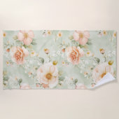 Romantische Pfirsich-Minze-hübsche Rosen Floral Strandtuch (Vorderseite)
