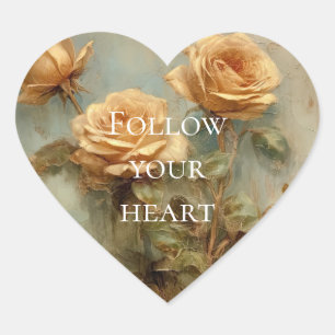Romantische Pfirsich-Rosen Floral Herz-Aufkleber