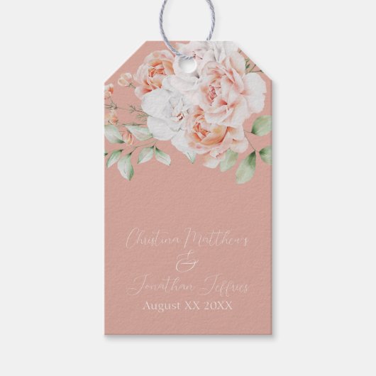 Romantische Pfirsich und weiße Blume Geschenkanhänger (Vorderseite)