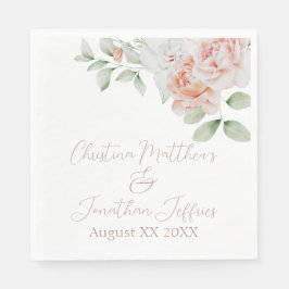 Romantische Pfirsich- und Weißwasserfarben-Blume Serviette