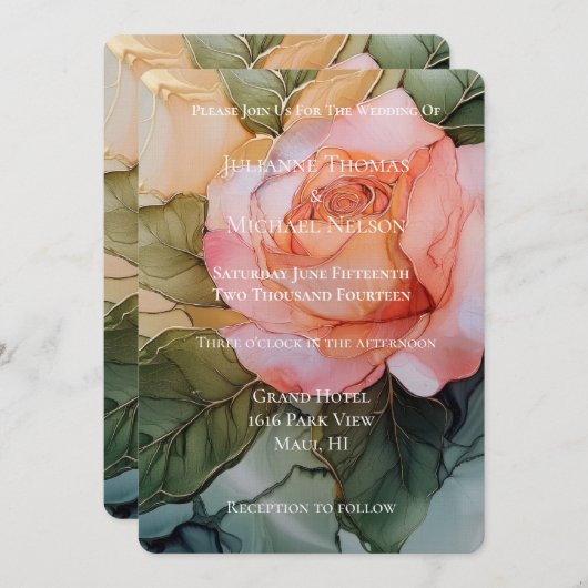 Romantische Pfirsichhochzeit Rose Einladung (Vorne/Hinten)