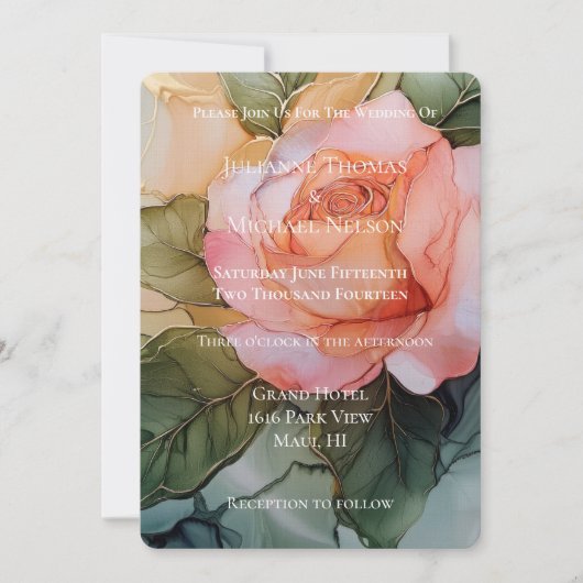 Romantische Pfirsichhochzeit Rose Einladung (Vorderseite)