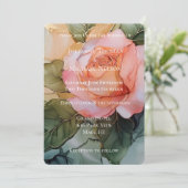 Romantische Pfirsichhochzeit Rose Einladung (Stehend Vorderseite)