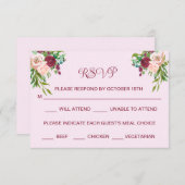 Romantische Pflaume Burgund Blush Pink Wedding RSV Save The Date (Vorne/Hinten)