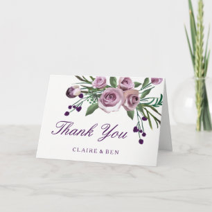 Romantische Pflaume Lila Rose Blumen Hochzeit Dank Dankeskarte