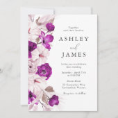 Romantische Pflaume und Wasserfarbenhochzeit Einladung (Vorderseite)