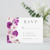 Romantische Pflaume und Wasserfarbenhochzeit RSVP Karte (Stehend Vorderseite)
