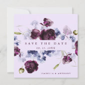 Romantische Pflaumenhochzeit Lila & Indigoflora Save The Date (Vorderseite)