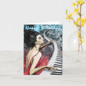 Romantische Piano Lady Geburtstagskarte Karte (Gelbe Blume)