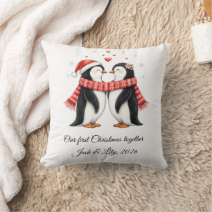 Romantische Pinguine Paar Personalisiertes Weihnac Kissen