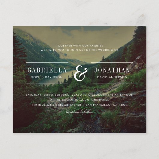 Romantische Pinien, Berge und See | Haushaltshochz (Vorderseite)