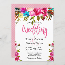 Romantische Pink-Aquarell-Blumenschrift Hochzeit Einladung