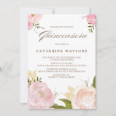 Romantische Pink-Aquarellfarben-Blume Quinceañera Einladung (Vorderseite)