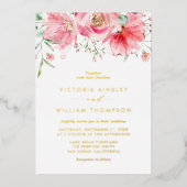 Romantische Pink-Aquarellfarben-Rose Blumenzehen Folieneinladung (Vorderseite)