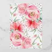 Romantische Pink-Aquarellfarben-Rose Blumenzehen Folieneinladung (Rückseite)