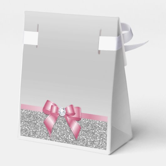 Romantische Pink Bow & Silver Glitzer Hochzeit Geschenkschachtel (Rückseite)