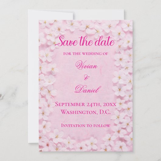 Romantische Pink Cherry Blossom Hochzeit retten da Save The Date (Vorderseite)