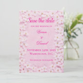 Romantische Pink Cherry Blossom Hochzeit retten da Save The Date (Stehend Vorderseite)