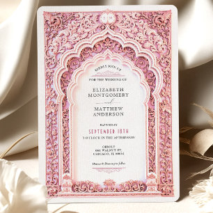 Romantische Pink Filigree Indian Wedding Verziert Einladung