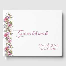Romantische Pink-Floral-Aquarellschrift Gästebuch