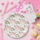 Romantische Pink-Floral-Aquarellschrift Hochzeit Pappteller (Party)