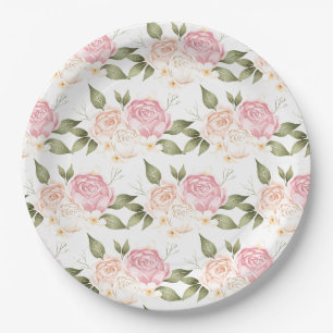 Romantische Pink-Floral-Aquarellschrift Hochzeit Pappteller