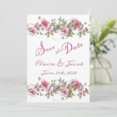 Romantische Pink-Floral-Aquarellschrift Save The Date (Stehend Vorderseite)
