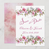 Romantische Pink-Floral-Aquarellschrift Save The Date (Vorne/Hinten)