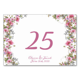 Romantische Pink-Floral-Aquarellschrift Tischnummer