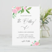 Romantische Pink Floral Bouquet Calligraphy Weddin Einladung (Stehend Vorderseite)