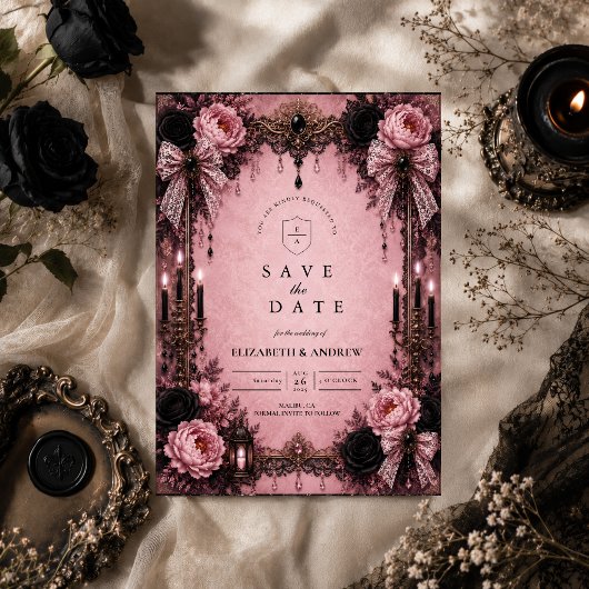 Romantische Pink-Gotische Hochzeit Save The Date